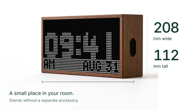 Niblet One measures 208 mm wide by 112 mm tall and stands without a separate accessory