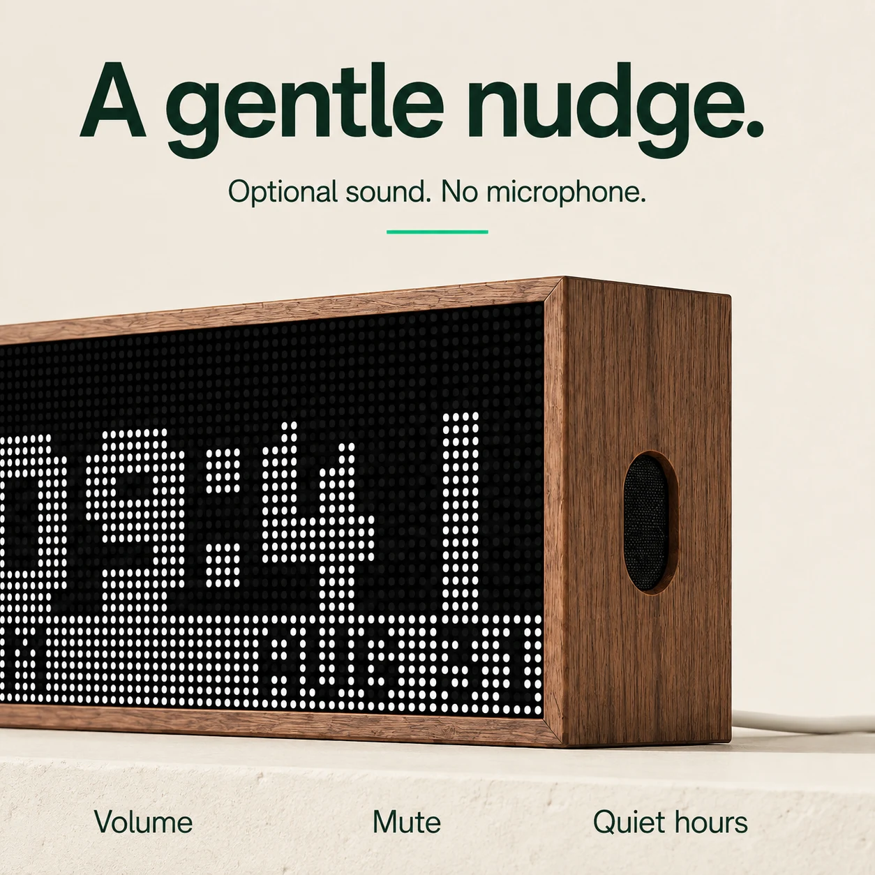 A gentle nudge: optional sound, no microphone, with volume, mute and quiet hours